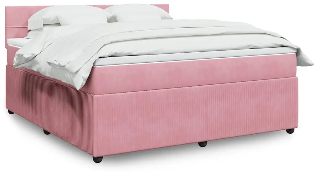 vidaXL Pat box spring cu saltea, roz, 180x200 cm, catifea
