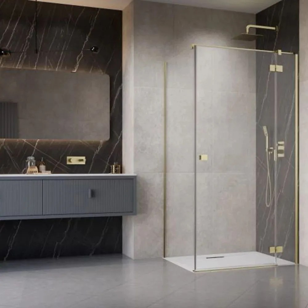 Usa de nisa batanta Radaway Essenza KDJ 110 cm sticla 6 mm finisaj auriu periat-transparent deschidere dreapta