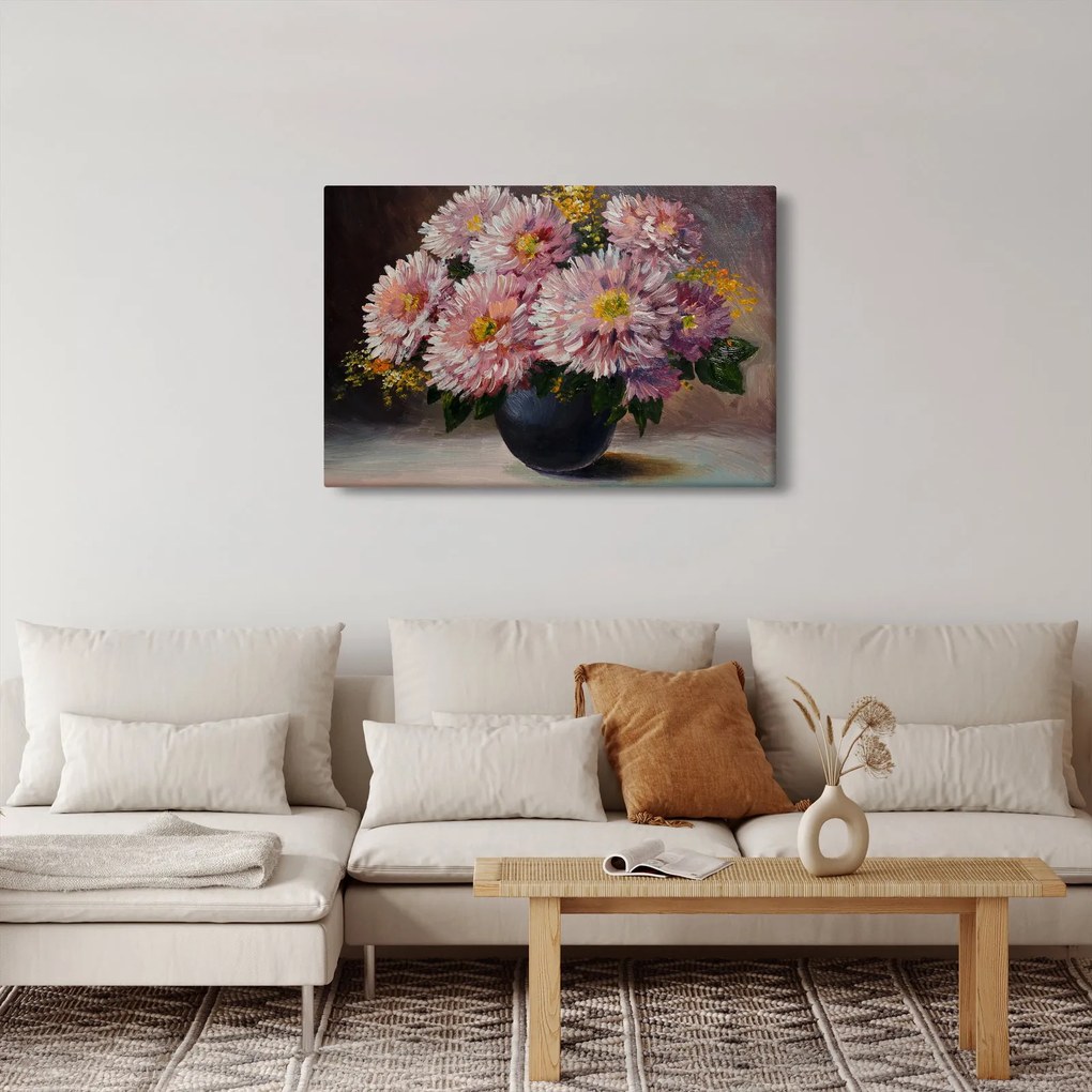 Tablou - Pictură în ulei, flori în vază (90x60 cm)