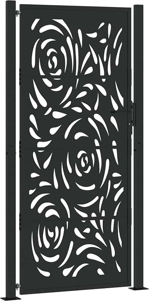 vidaXL Poartă de grădină neagră 100x200 cm, oțel, design cu flacără