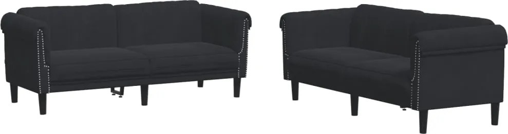 vidaXL Set canapea 2 piese, negru, catifea