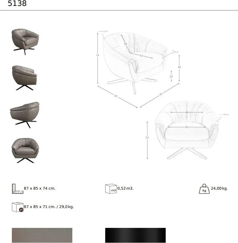 Fotoliu pivotant design LUX, Piele naturala, Cowhide gri