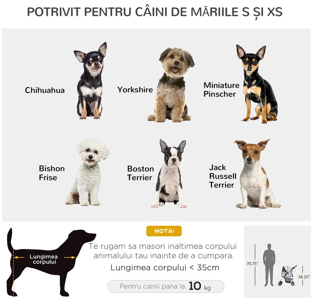 PawHut Cărucior pentru Câini de până la 10 kg, 75x45x97 cm, Roșu | Aosom Romania