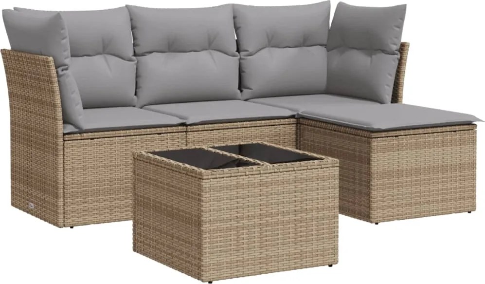 vidaXL Set canapele de grădină cu perne, 5 piese, bej, poliratan