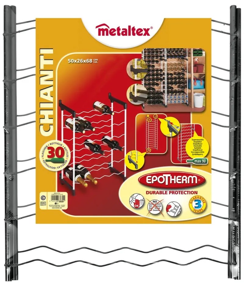 Suport de vin din metal gri pentru 30 de sticle Chianti - Metaltex