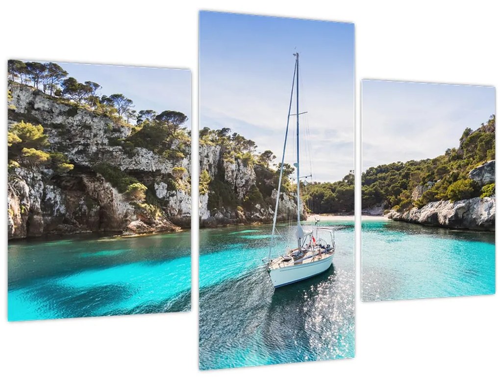 Tablou - Plajă cu barca cu pânze (90x60 cm)