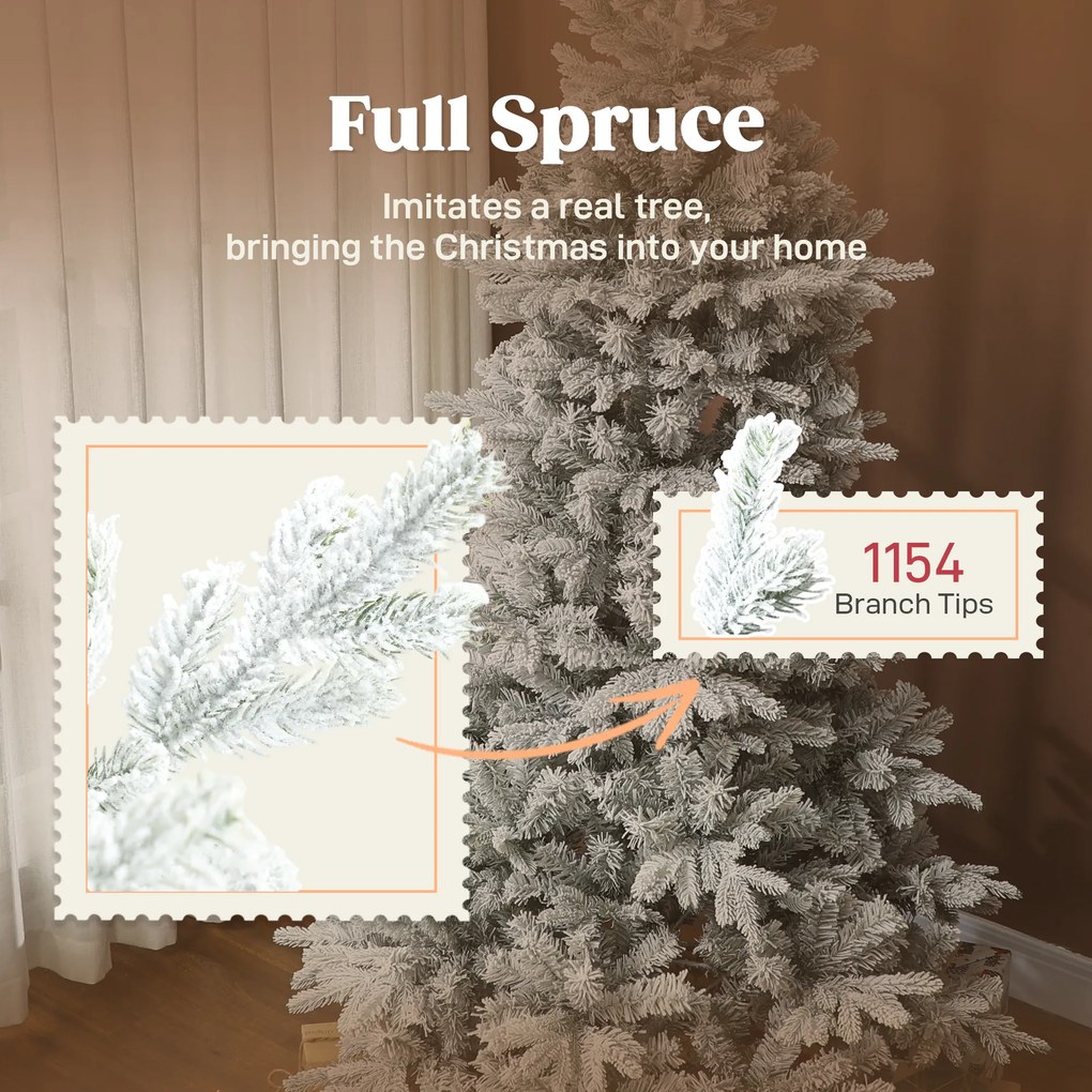 HOMCOM Brad de Crăciun Înzăpezit, cu Bază Metalică Pliabilă, 210cm | Aosom Romania