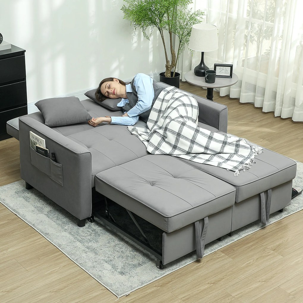 HOMCOM Canapea 4-în-1, Canapea reglabilă, Canapea-pat, cu perne, husă din material textil, pentru living, dormitor, Gri | Aosom Romania