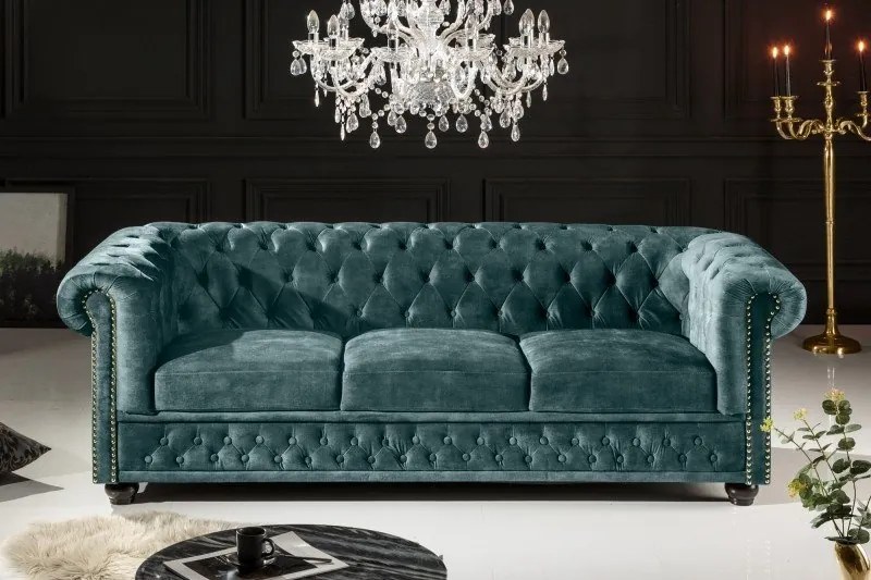 Canapea clasica stil englezesc Chesterfield 3 locuri, petrol