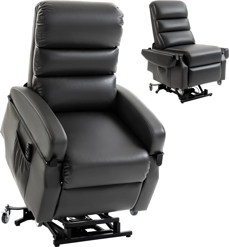 HOMCOM Fotoliu TV cu funcție de ridicare Fotoliu relax electric cu telecomandă, suport pentru picioare, funcție de reclinare, gri închis | Aosom Romania