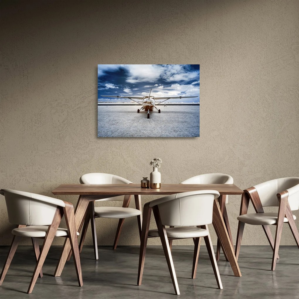 Tablou pe sticlă cu aeroplan cu motor (70x50 cm)