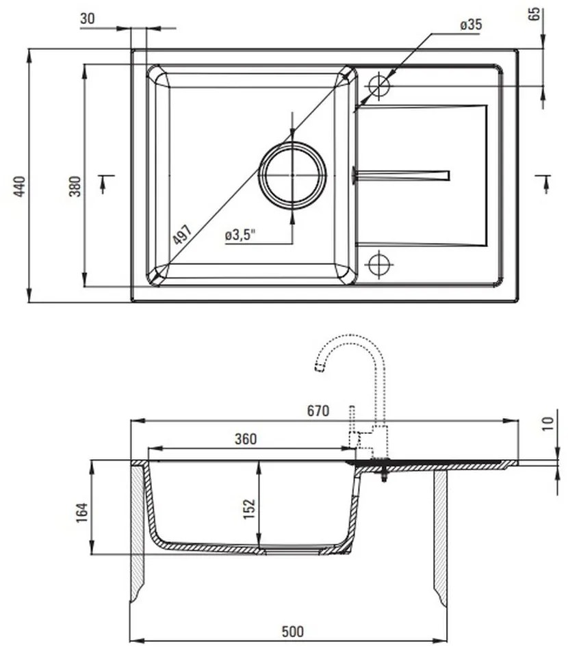 Set chiuveta bucatarie compozit cu picurator si baterie graphite Deante, Leda Graphite