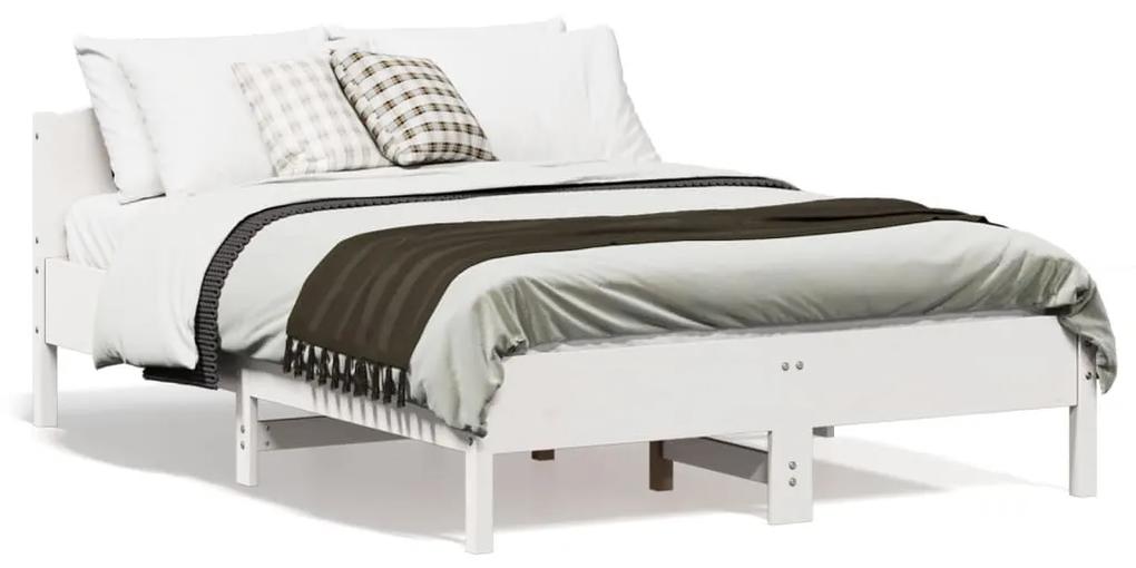 842607 vidaXL Cadru de pat cu tăblie, alb, 135x190 cm, lemn masiv de pin