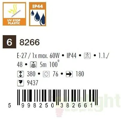 Aplica de perete exterior cu senzor, IP44, Inox torch 8266 RX