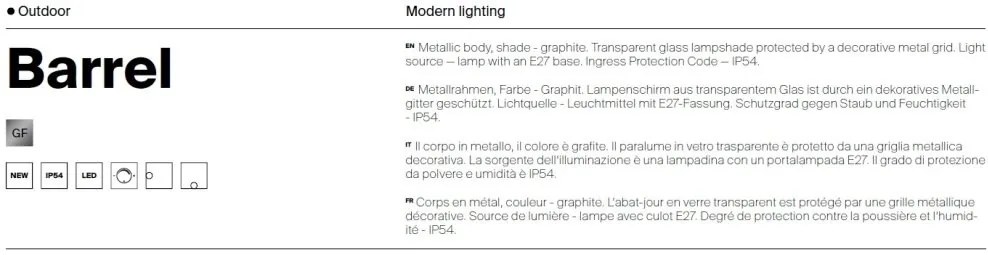 Aplica de perete iluminat exterior IP54 Barrel 2L