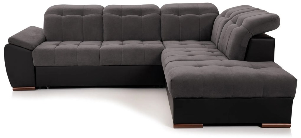 Colțar Extensibil ENZO, cu tetiere, varianta stânga/dreapta, 265x230x80 cm, Gri-Savoy-Negru-Cayenne / Stanga