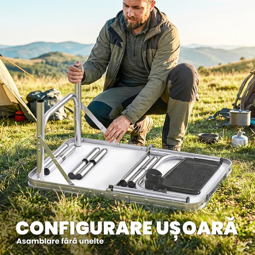 Outsunny Masă de Camping Pliabilă 60 cm, Picnic cu Strat de Plasă, Negru | Aosom Romania