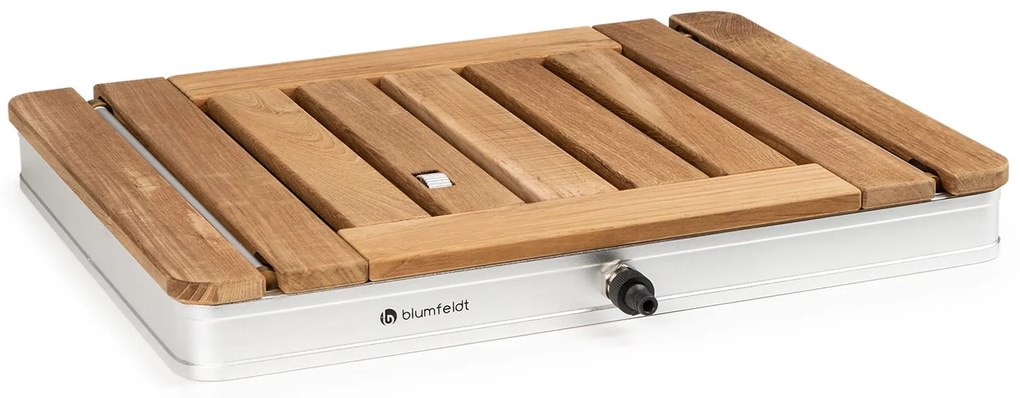 Blumfeldt Sumatra Teak Square, duș de grădină, aluminiu, lemn de tec, mâner.