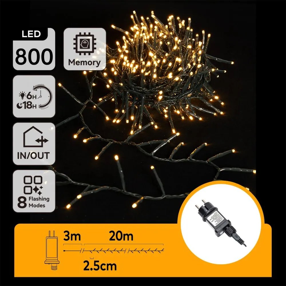 Aigostar - Ghirlandă LED pentru exterior, 800 LED-uri, 8 funcții, 23 m, IP44, alb cald