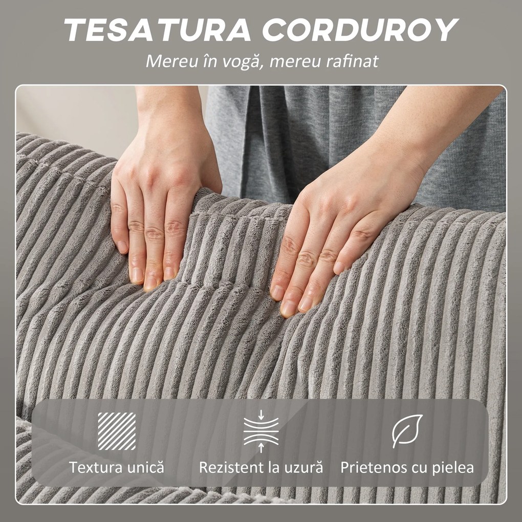 HOMCOM Canapea Extensibilă Modernă în Formă de U și Spații de Depozitare, Catifea Reiată, 282x140x86 cm, Gri | Aosom Romania