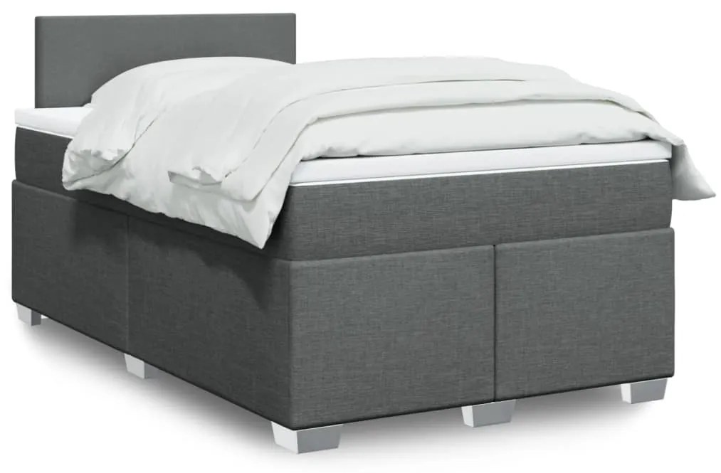 vidaXL Pat box spring cu saltea, gri închis, 120x200 cm, textil