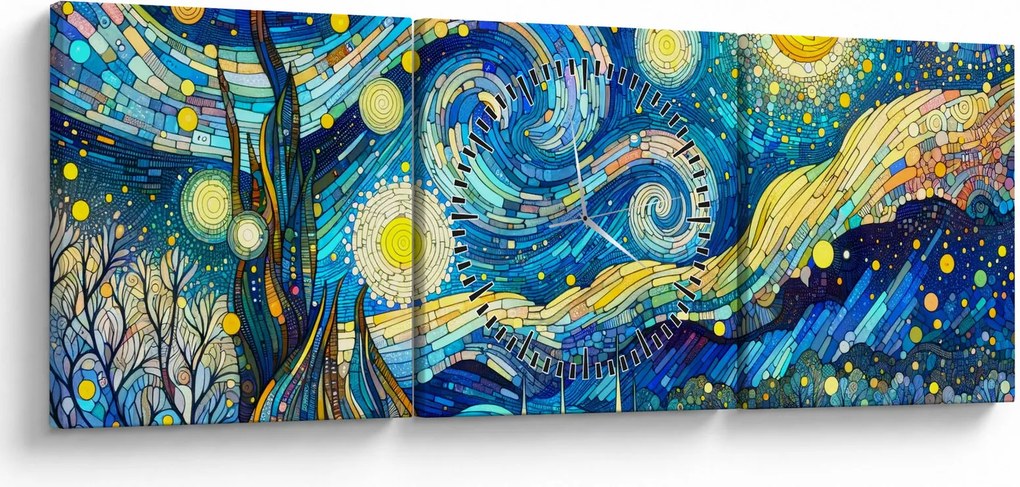 Tablou – Mozaic al nopții înstelate (cu ceas) (90x30 cm)