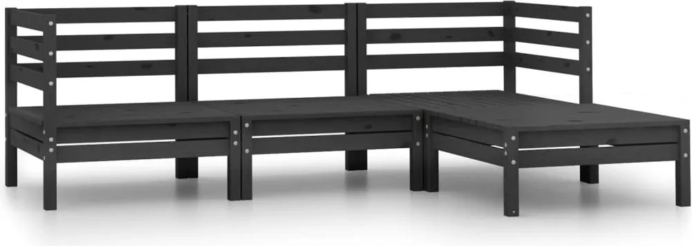 vidaXL Set mobilier de grădină, 4 piese, negru, lemn masiv de pin