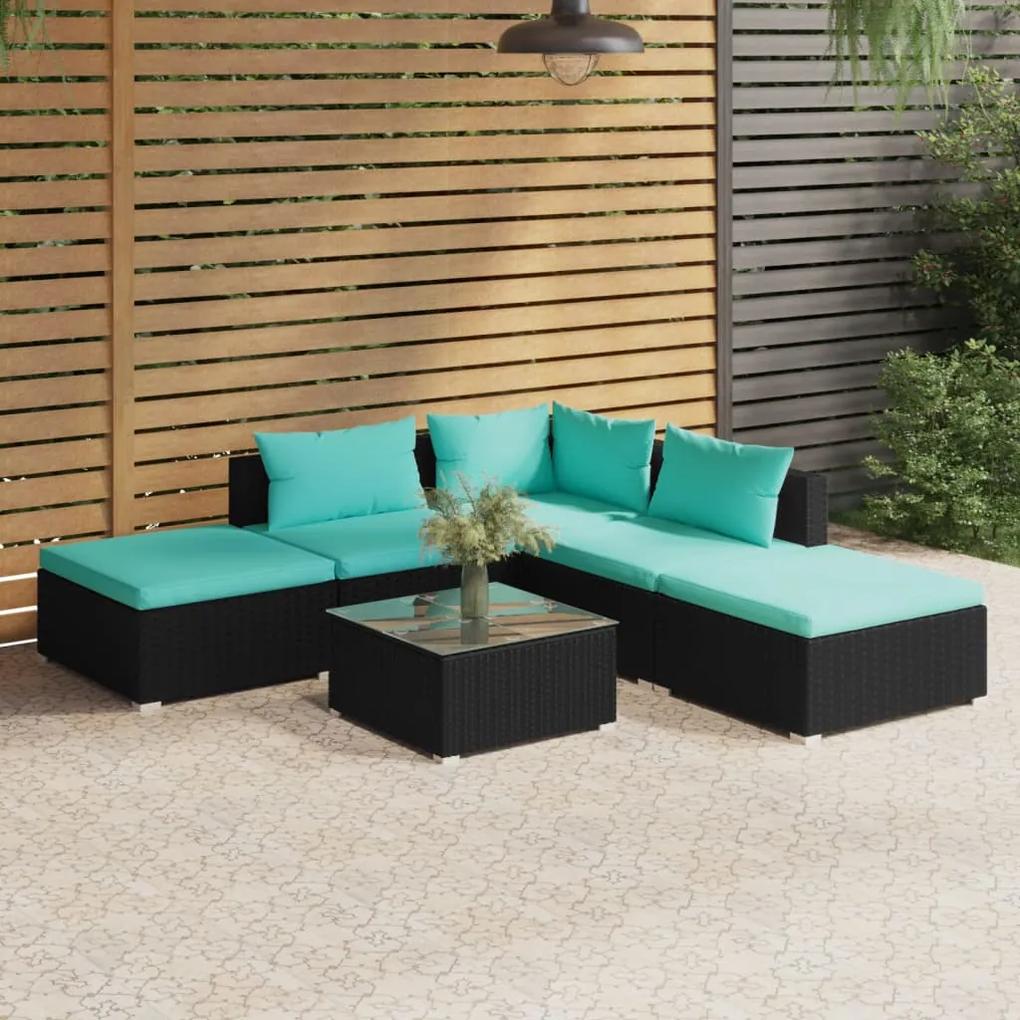 3101601 vidaXL Set mobilier de grădină cu perne, 6 piese, negru, poliratan