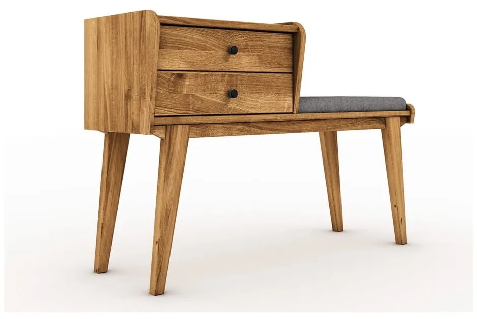 Bancă cu sertare din lemn de stejar cu șezut gri deschis Retro - The Beds