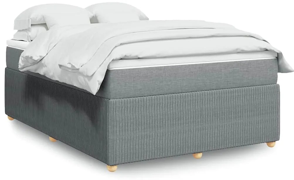 vidaXL Pat box spring cu saltea, gri deschis, 140x190 cm, textil
