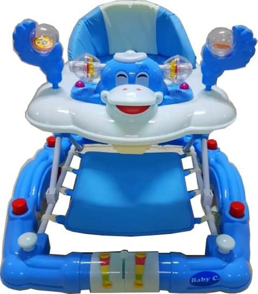 Premergator cu sistem de balansare Baby Care™ ,roti din silicon, cu melodii, Ratusca, Pliabil, Albastru