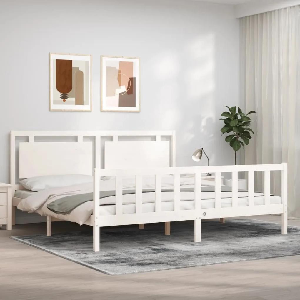 3192187 vidaXL Cadru pat cu tăblie 200x200 cm, alb, lemn masiv