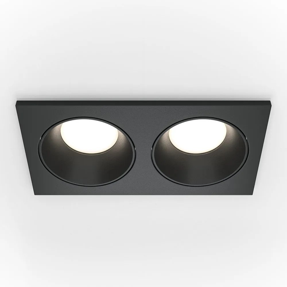 Corp incastrabil cu 2 spoturi design tehnic Zoom negru