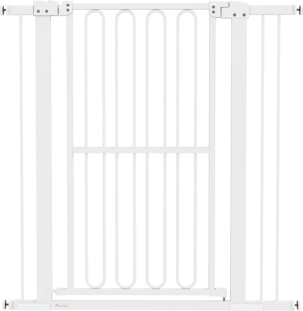 PawHut Poartă de Siguranță Extensibilă pentru Câini 76-104 x 104 cm, Deschidere cu o Singură Mână, Alb | Aosom Romania