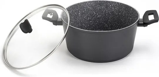 Oala cu capac sticla Zilan ZLN3321, Diametru 24 cm, Inaltime 12 cm, Material aluminiu, Interior granit, Compatibil inductie