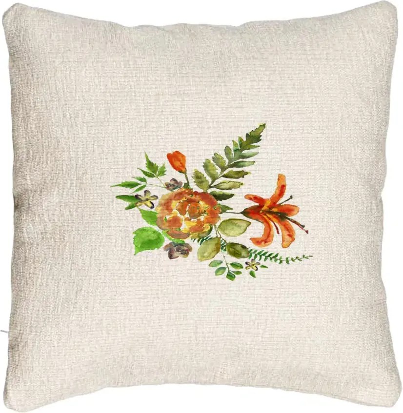 Perna Decorativa Canapea, Model Florale, 40x40 cm, Bej Canapea, Husa Detasabila, Perna Inclusa, BEKZ®