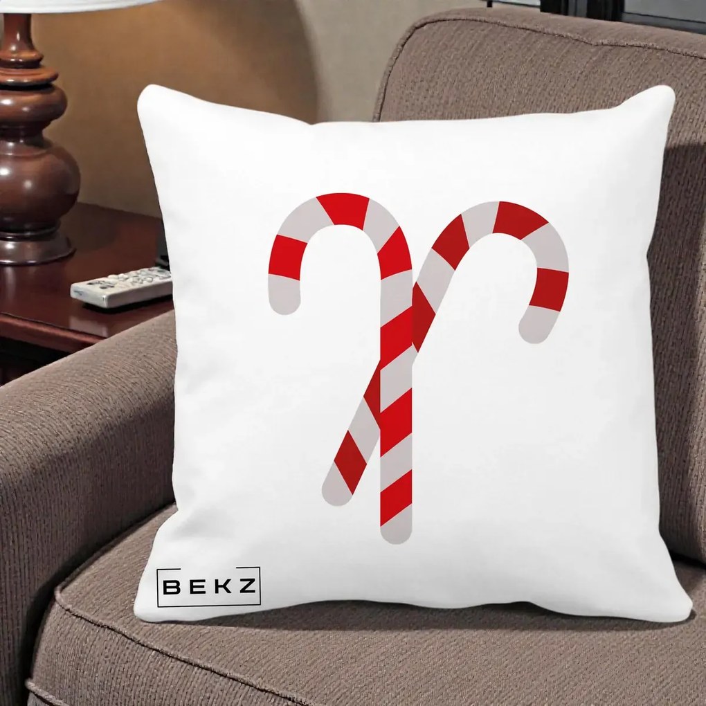 Perna Decorativa Candy Cane de Craciun, 40x40 cm, Alba Mata, Husa Detasabila, Perna Inclusa, BEKZ®