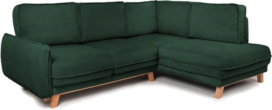 Colțar verde închis extensibil/cu spațiu de depozitare cu tapițerie din catifea reiată (cu colț pe partea dreaptă/în formă de ”L”) Tori – Bonami Selection