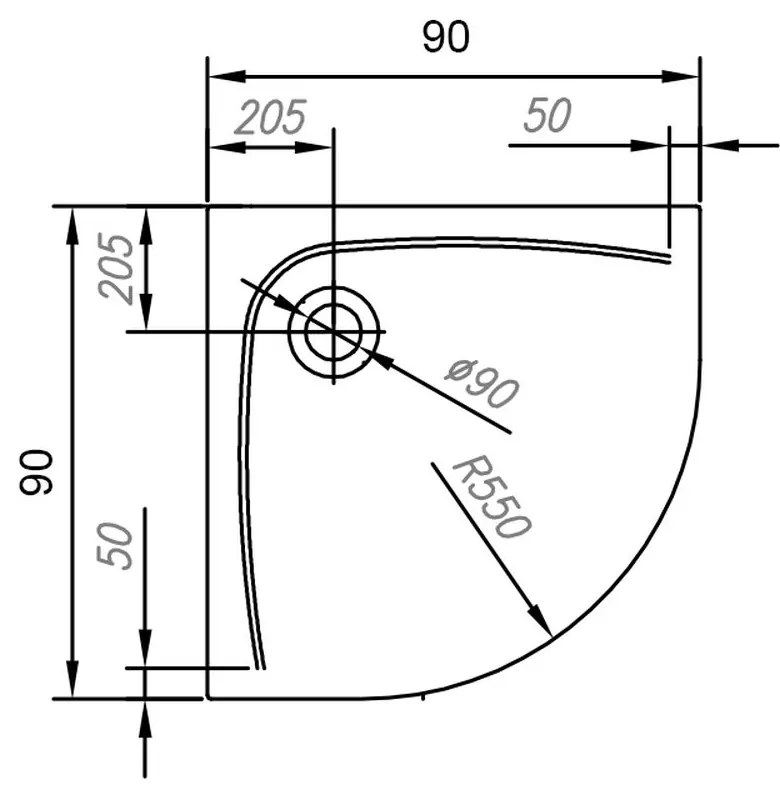 Cadita dus semirotunda 90x90 cm, cu masca KolpaSan, Evelin R 900x900 mm