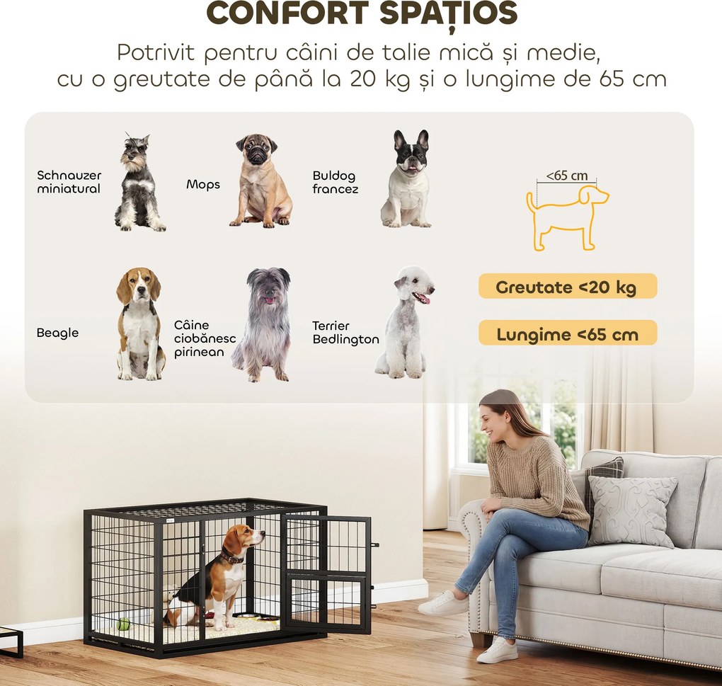 PawHut Cușcă pentru Câini Robusta, 94x60x64 cm, cu Tavă Detașabilă. | Aosom Romania