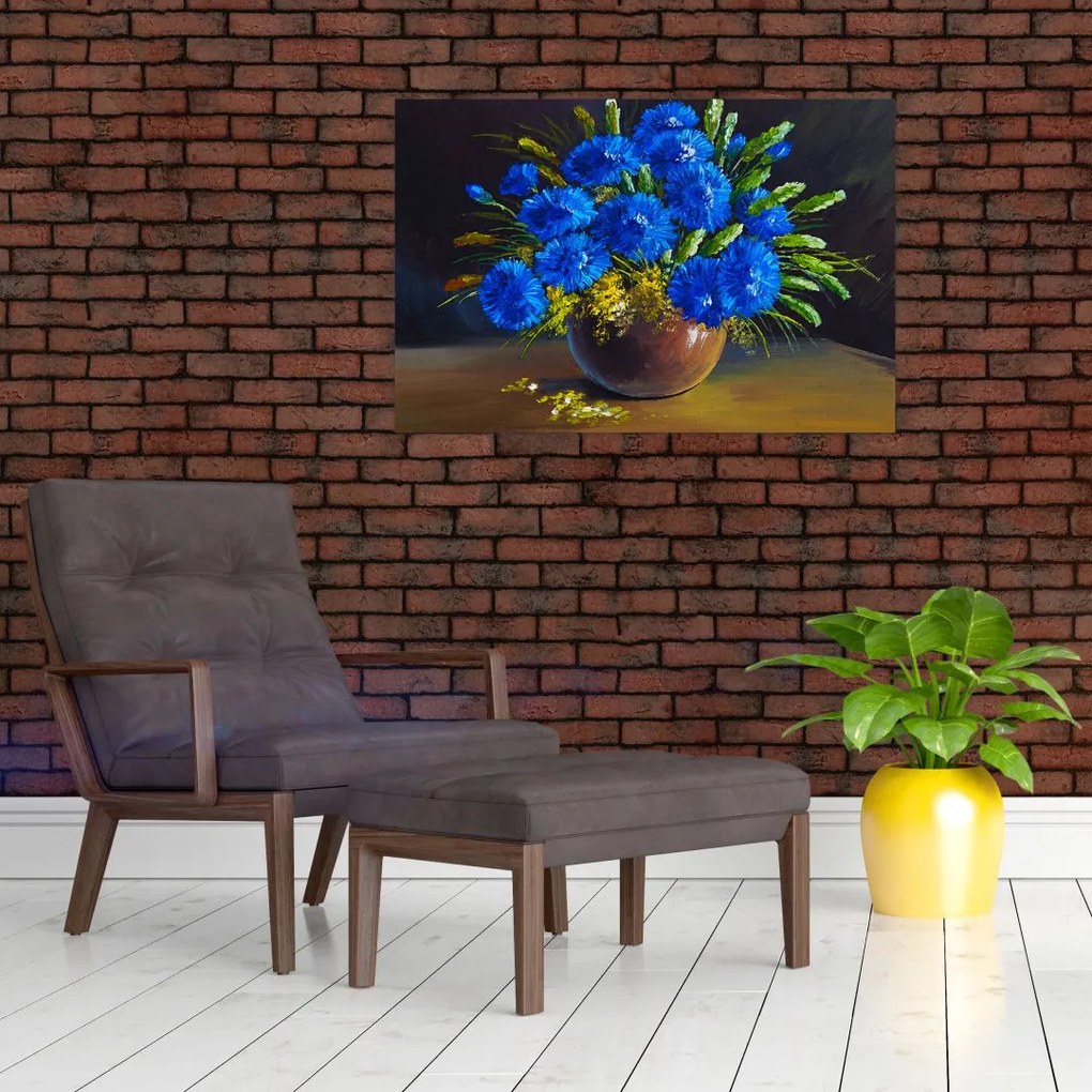 Tablou - Flori albastre în vază (90x60 cm)