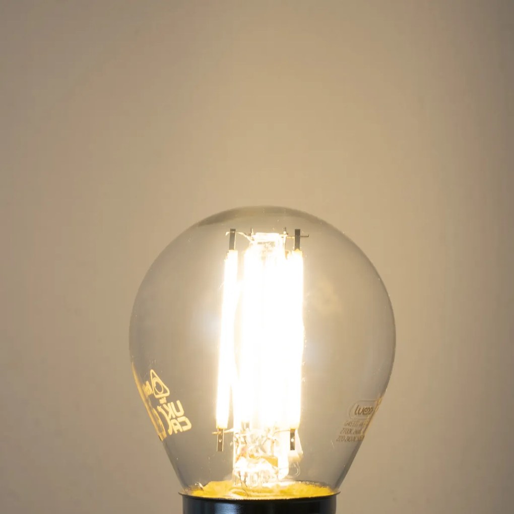 Set de 5 becuri LED cu filament E27 G45 transparente, dimabile, 4W 470 lm 2700K