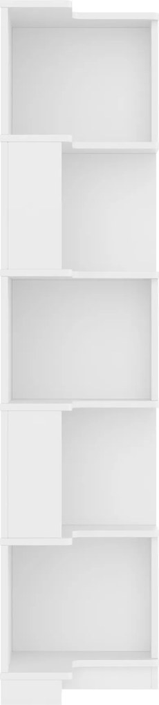 Raft de colț pentru cărți cu bandă de lumină LED cu schimbare de culoare, design în formă de L, spațiu de depozitare în cinci straturi, 63,5x45x175 cm, Alb