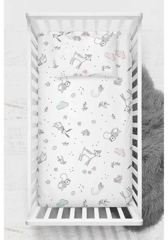 Cearceaf pentru copii alb din bumbac ranforcé pentru pătuț 100x150 cm Flowers – Mijolnir