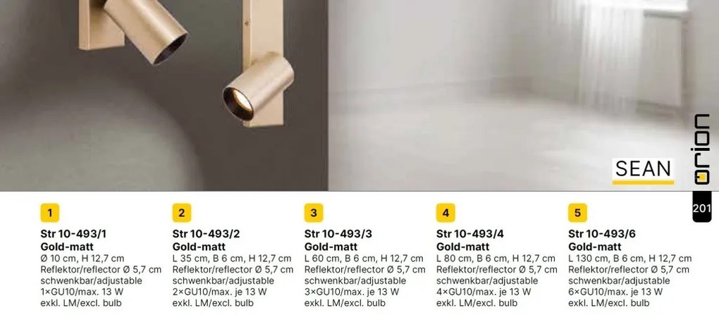Aplica de perete/tavan cu Spoturi stil minimalist modern SEAN 3L auriu