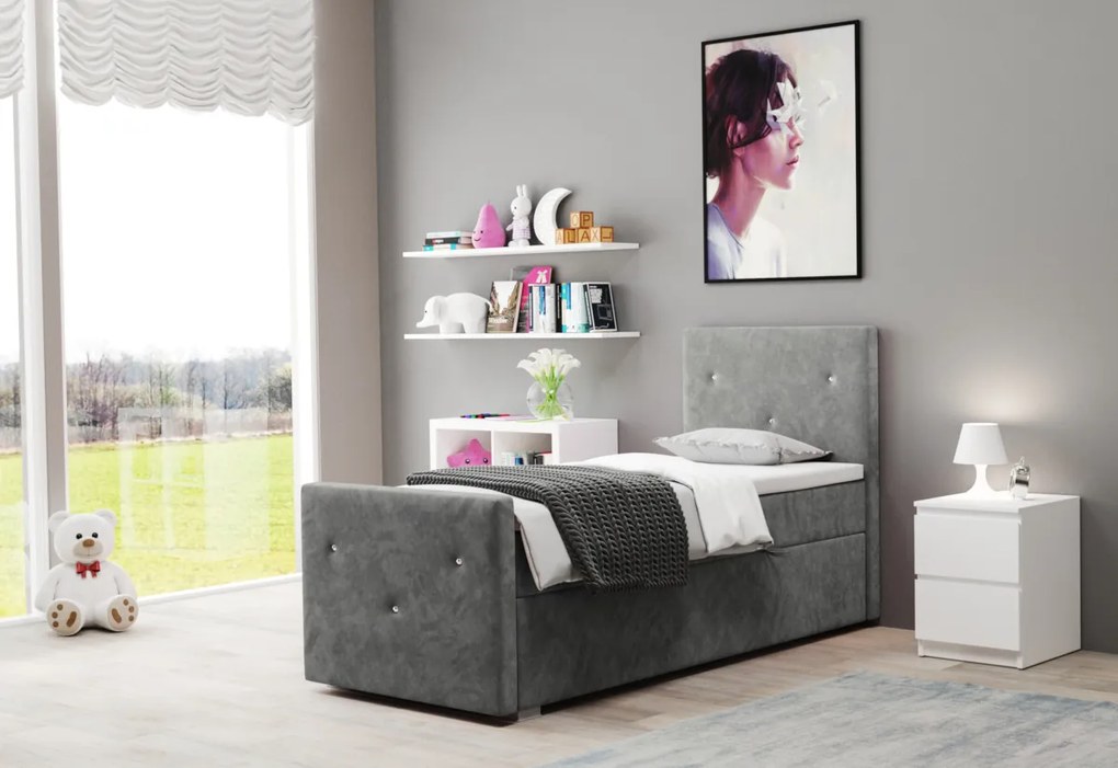 Supermobel Pat tapitat boxspring LILY + topper, 100x200, riviera 62, stanga