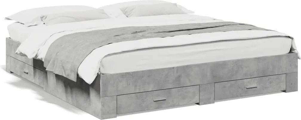 vidaXL Cadru de pat cu sertare gri beton 200x200 cm lemn prelucrat