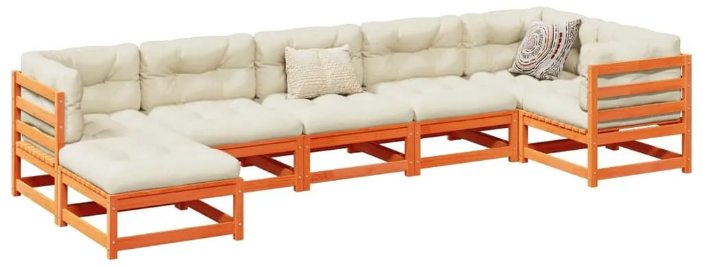 vidaXL Set canapele grădină cu perne, 7 piese, maro, lemn masiv de pin