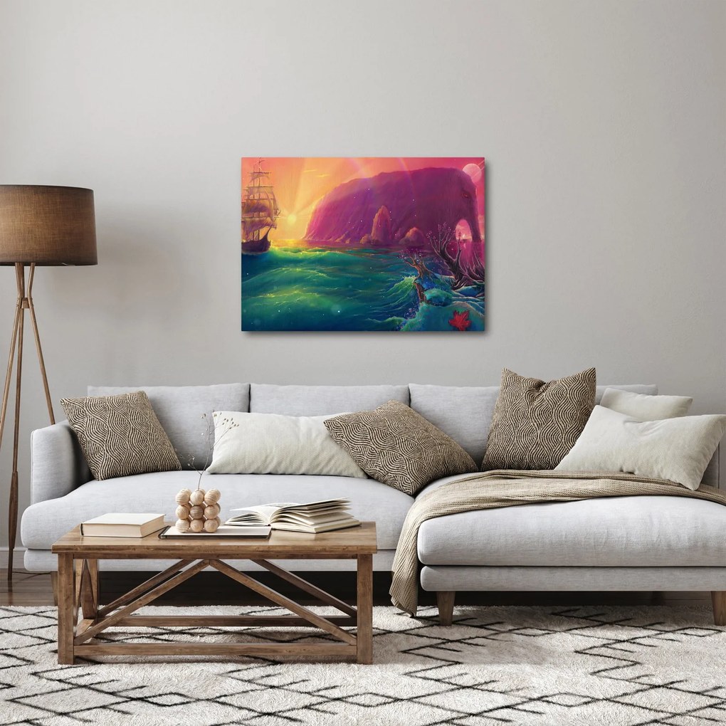 Tablou - Pictură în ulei, călătorie într-un țărăm fantastic (70x50 cm)
