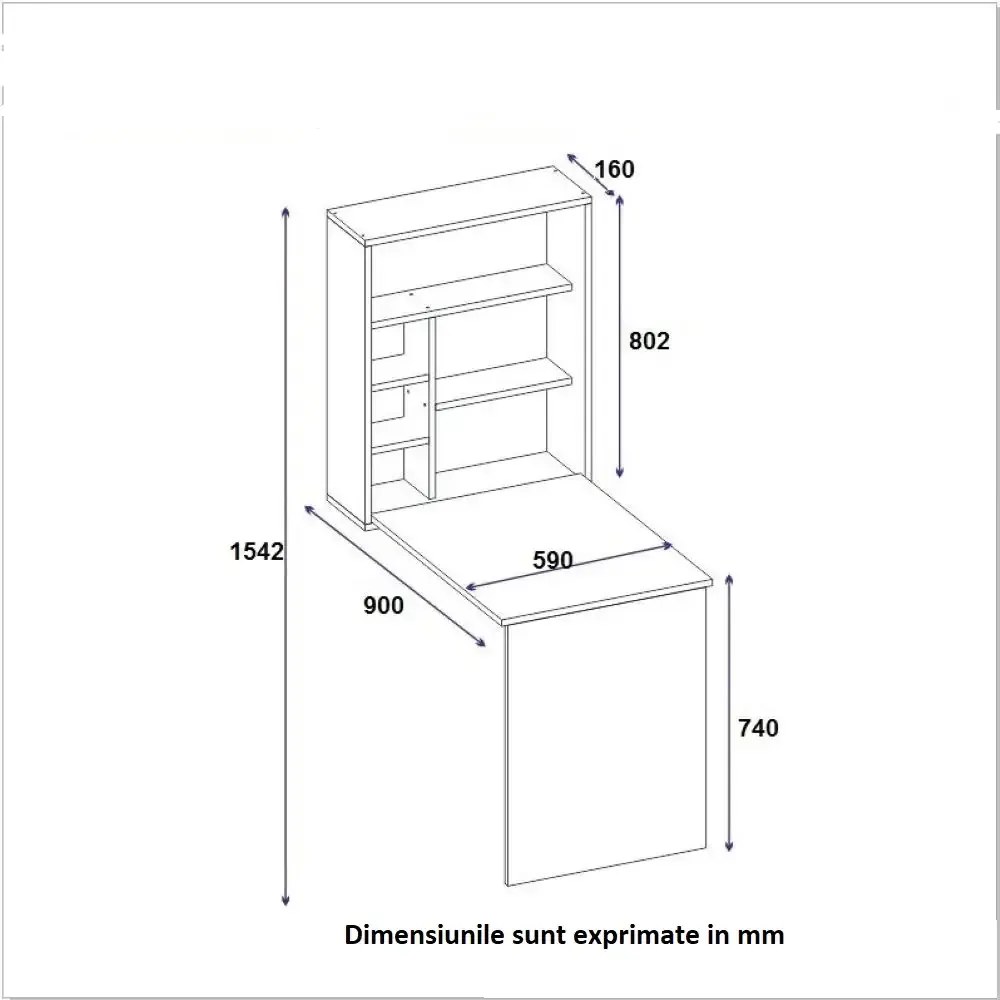 Resigilat:Birou suspendat pliabil Ride Homs 90 x 154.2 x 59 cm, Alb